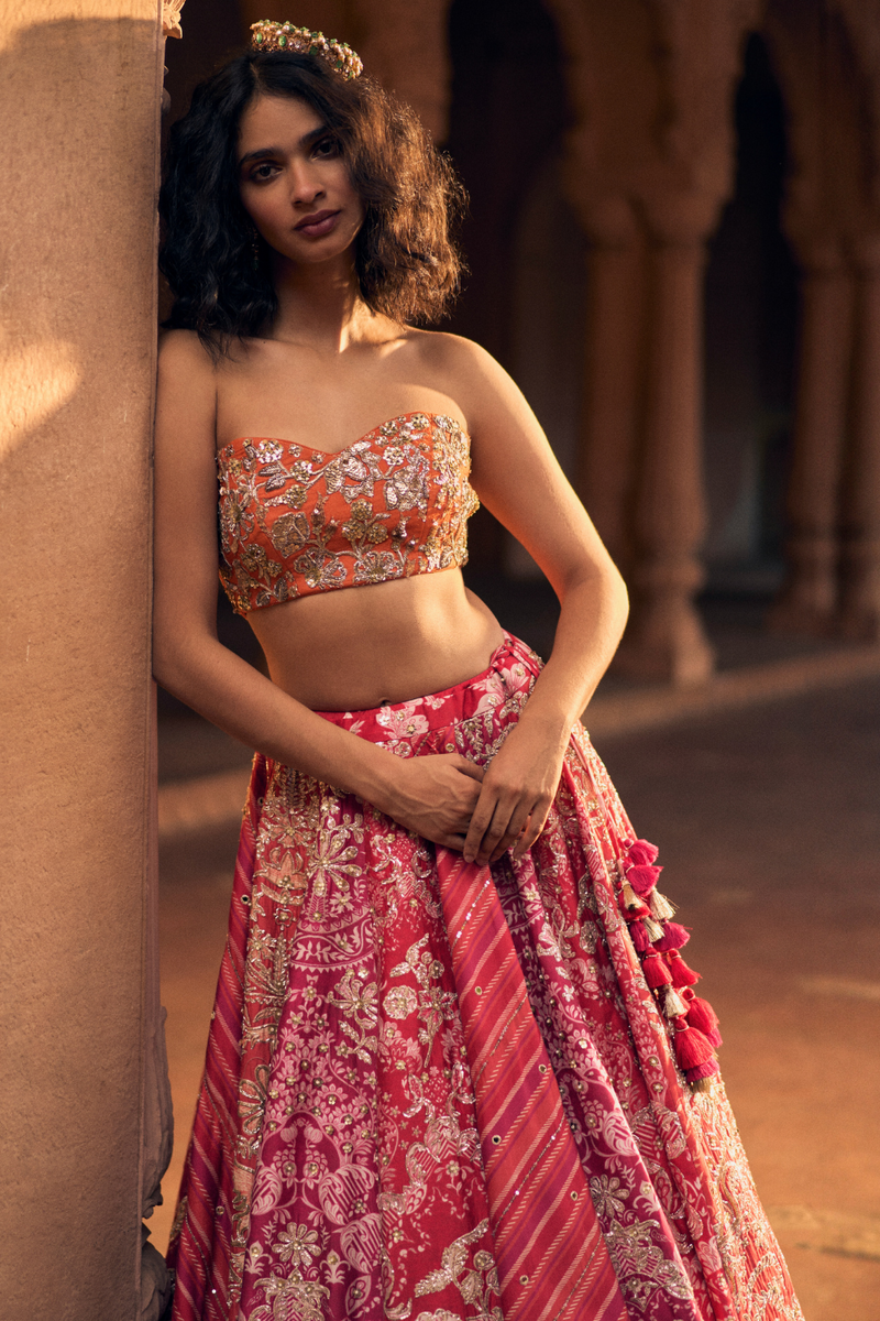 PH-2480 
Bustier
Lehenga 
Dupatta Set by Paulmi & Harsh for women Worldwide