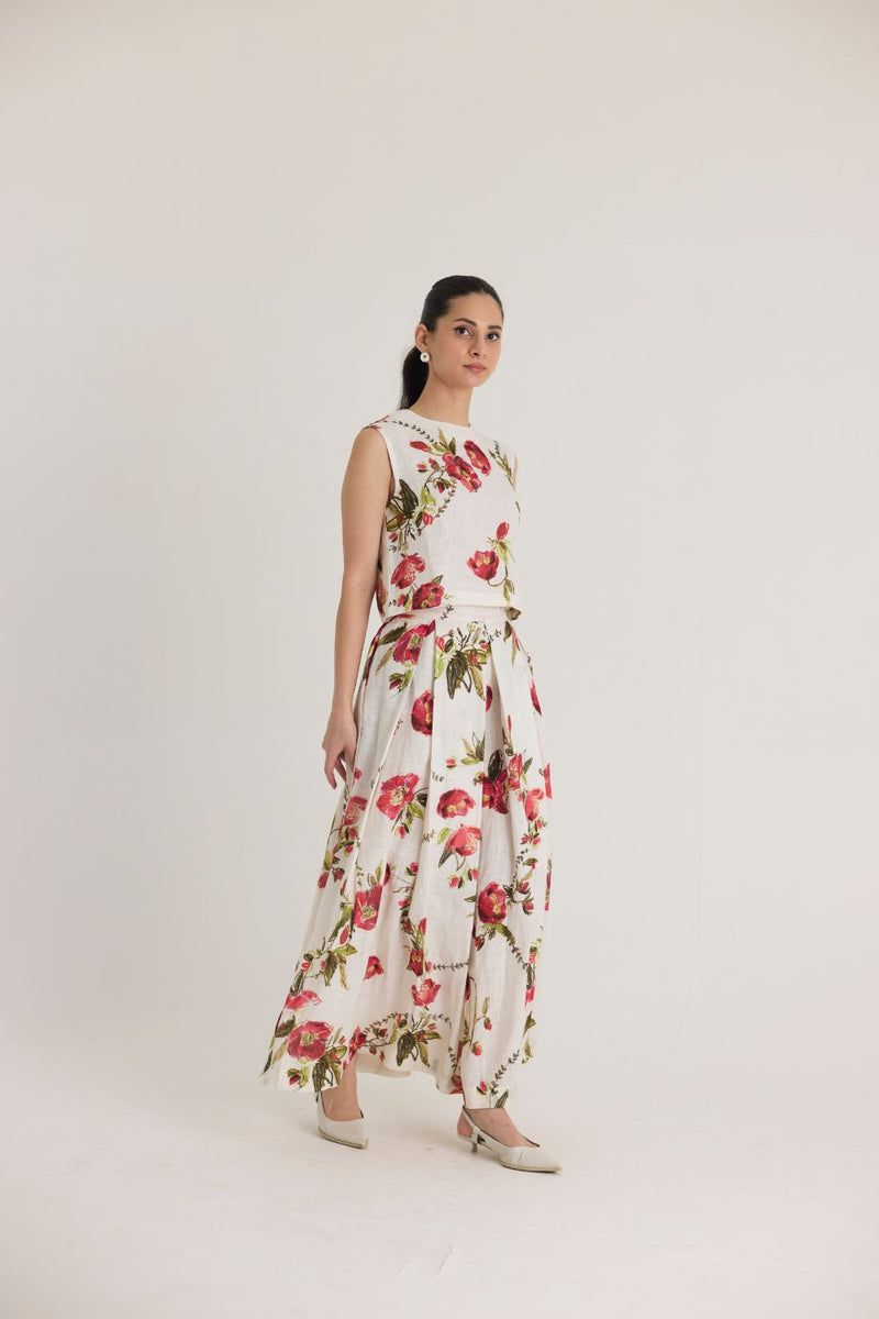 ROSITA LINEN TOP & SKIRT SET by Yam in white color for women Worldwide