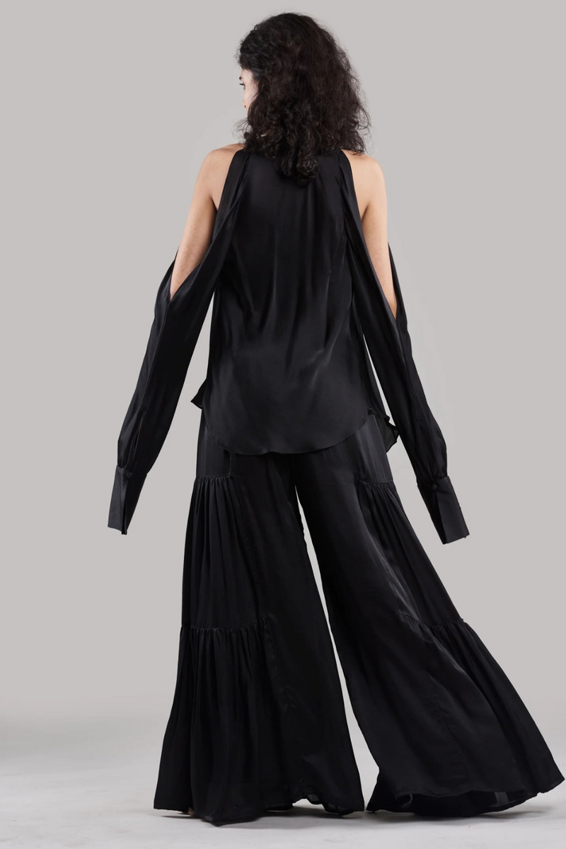Pakhi Flared Pants with Versatile Top silk by Ituvana in black color for women Worldwide