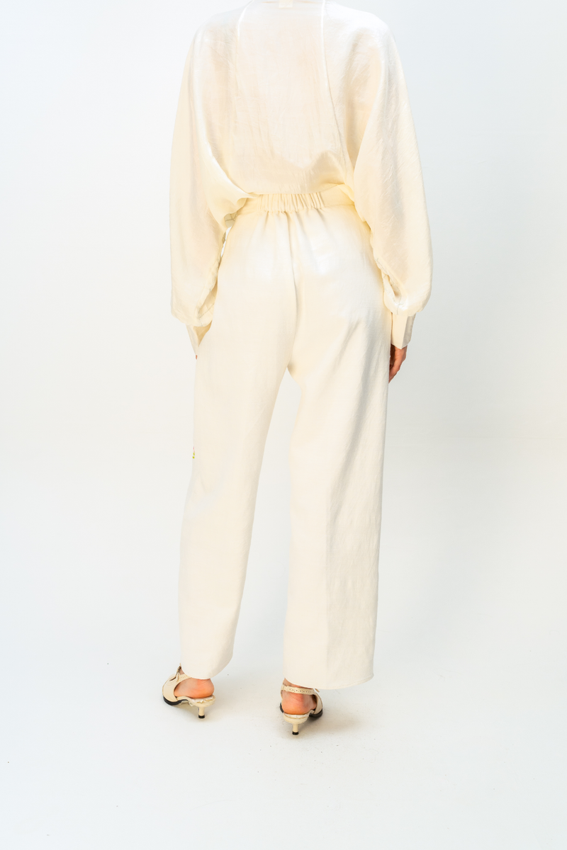 EVERMORE BUDS TROUSER handwoven denim pant/trouser by Ode to Odd in off white for women Worldwide