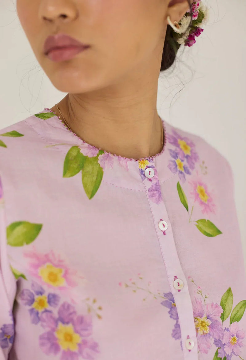 Lilac Jarul Short Kurta Set cotton by Nadiya Paar for women Worldwide