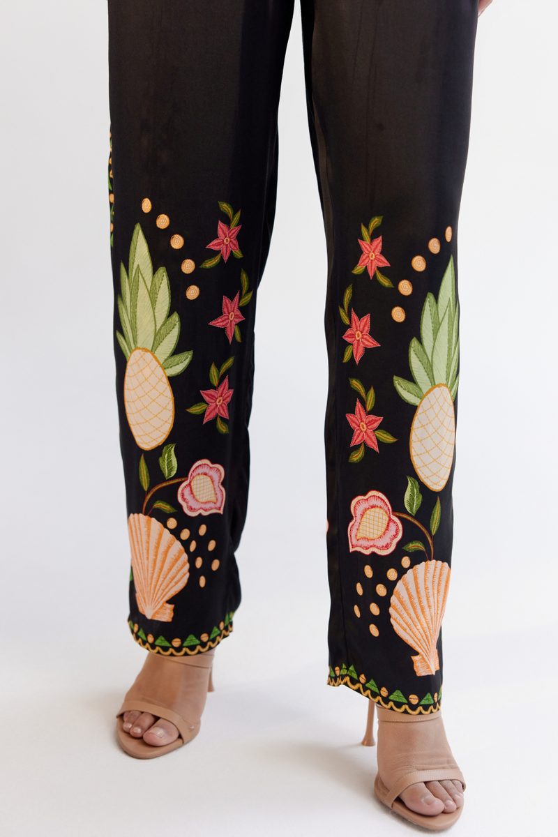 Ilia Pants - Seashell (Black) satin by NOIB for women Worldwide