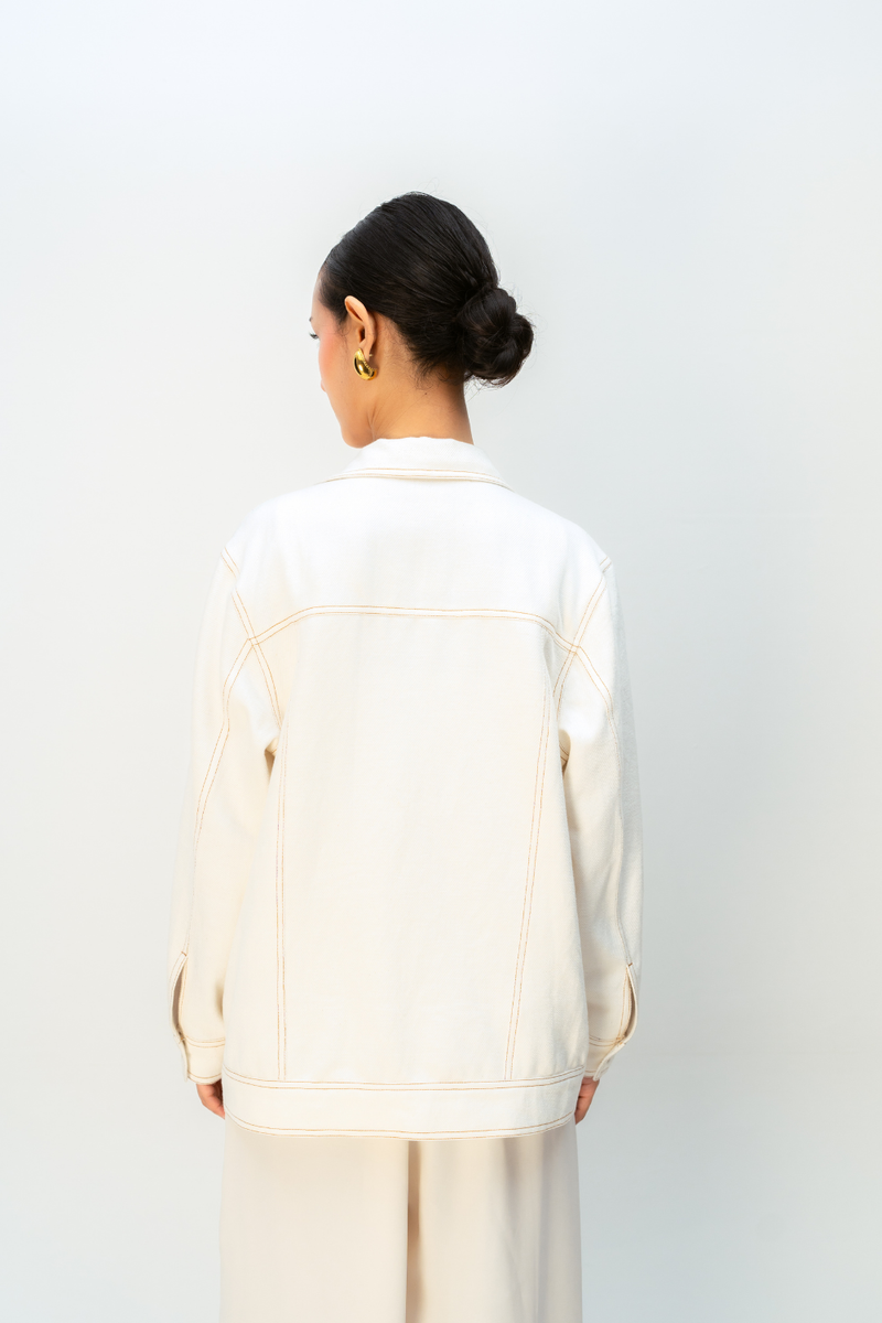 GOLDEN FABLE JACKET handwoven denim jacket/overlay by Ode to Odd in off white for women Worldwide