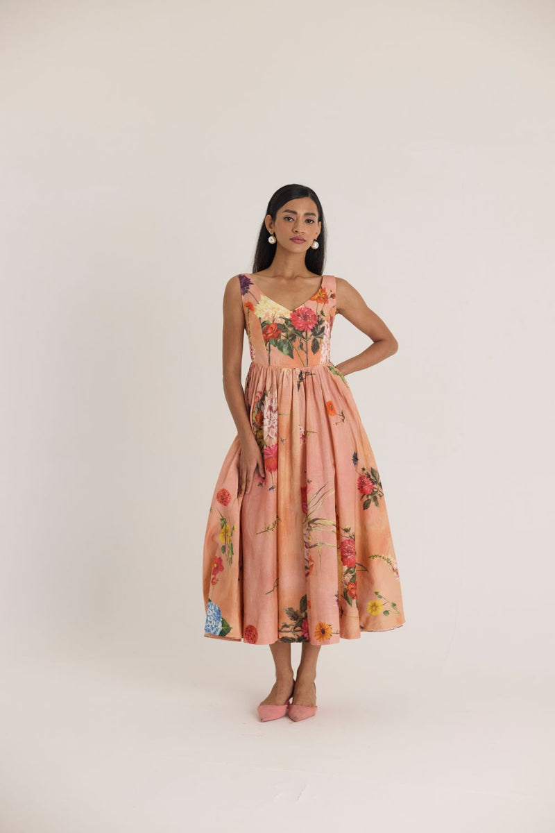 BUTTERCUP DRESS cotton by Yam in peach color for women Worldwide