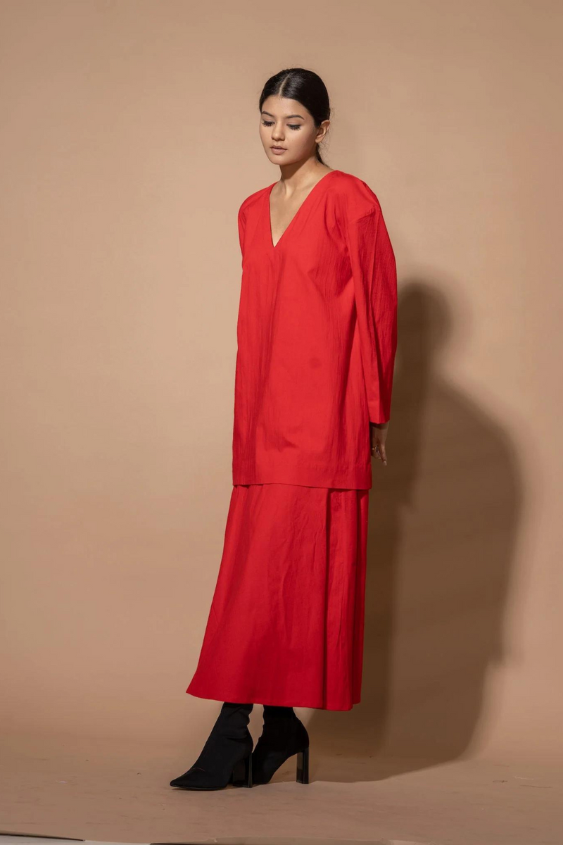 Hibiscus Tunic viscose lycra kaftans and tunics by Stoique in red for women Worldwide