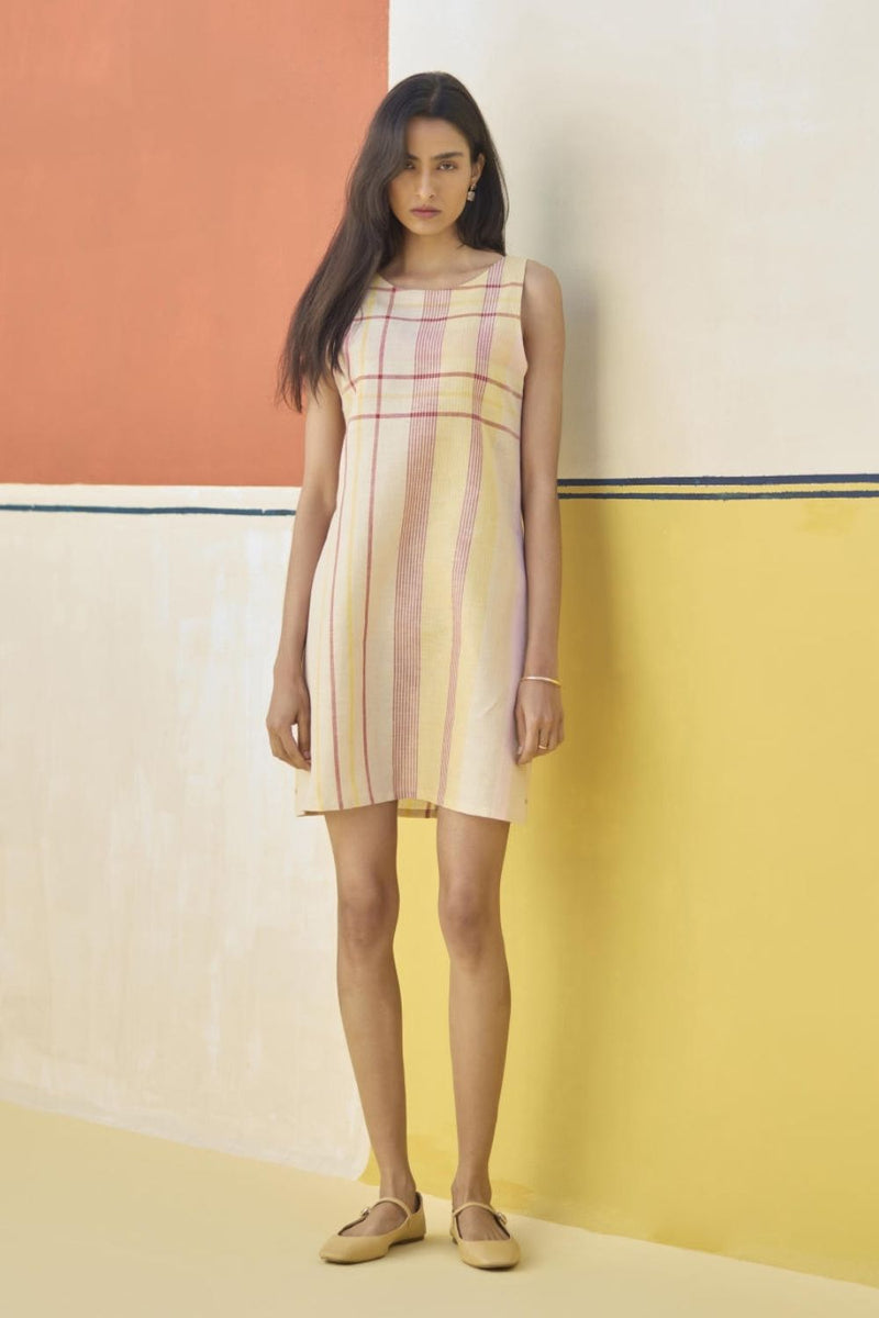 Nora Check Linen Shift Dress - Sand by Manan in natural color for women Worldwide