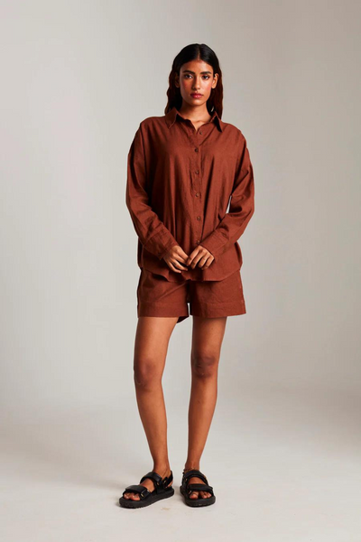 Mocha Co-Linen Classic Shirt set