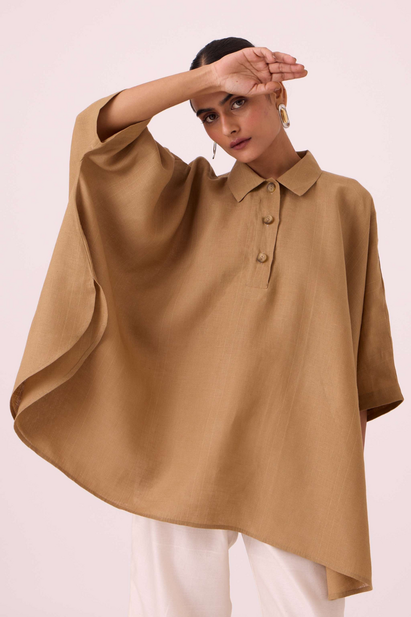 Liberty Tan Linen Cape Top by The Summer House for women Worldwide