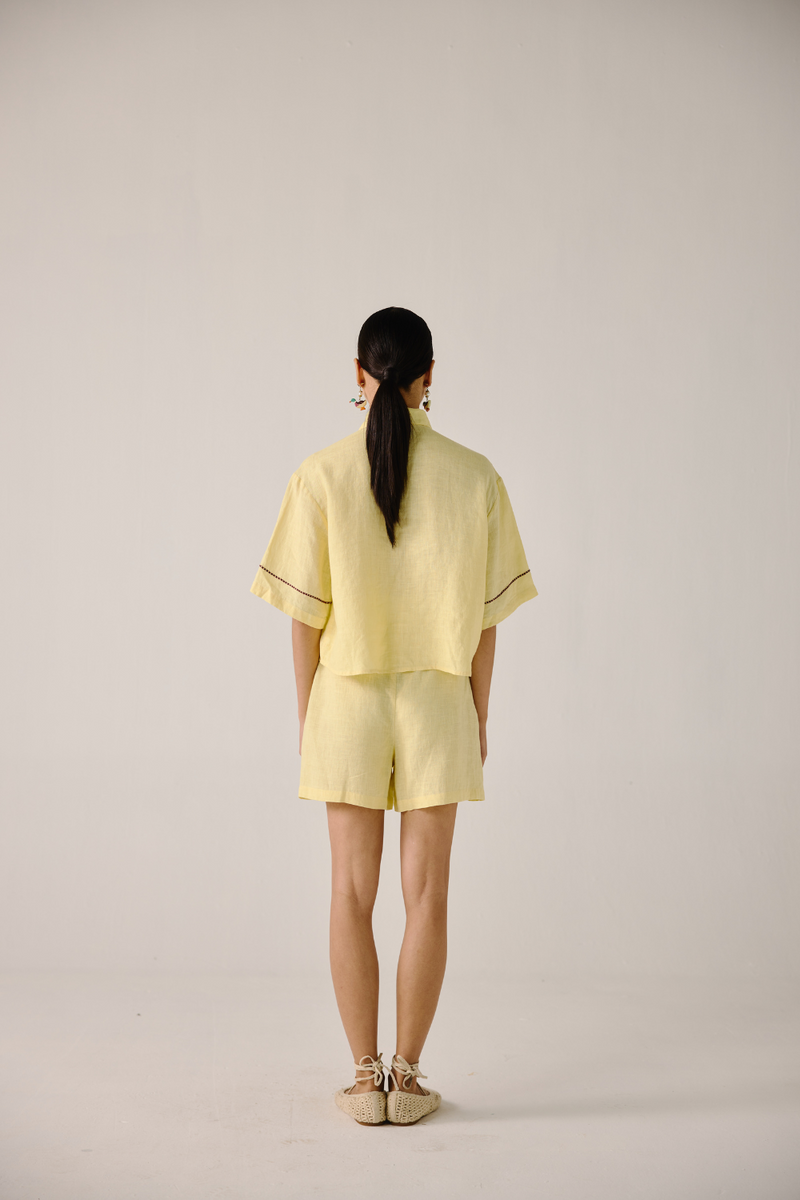 Leo Set - Butter Yellow Fish Embroidery by CORD in yellow for women Worldwide