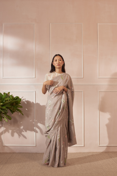 Rajnigandha and Periwinkle Mulberry Silk Sari