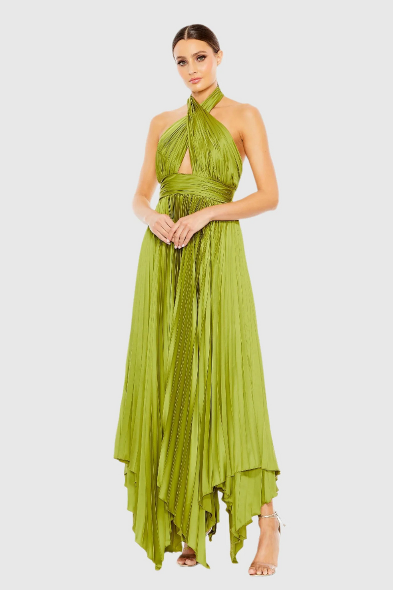 Asymmetrical Hem Gown-Apple Green by Mac Duggal in green color for women Worldwide