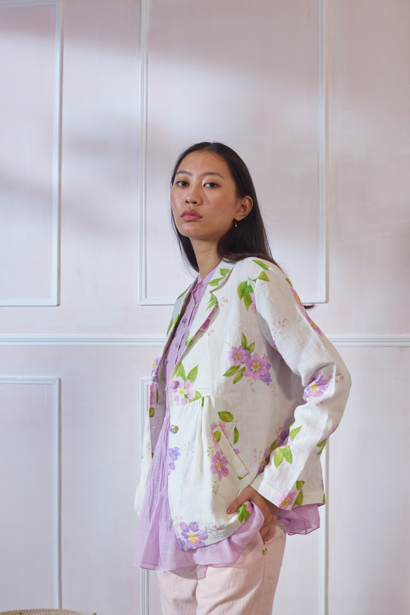 Jarul Linen Jacket by Nadiya Paar in white color for women Worldwide