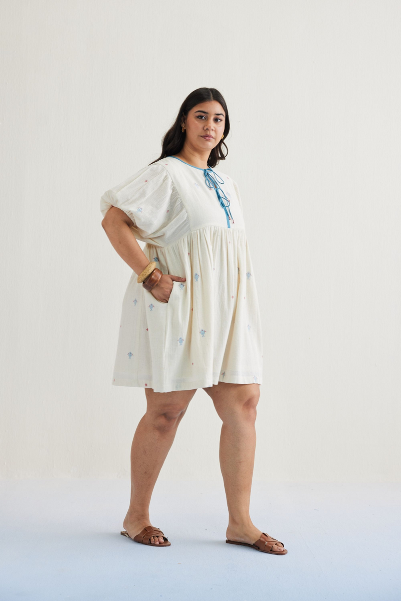 Swim Free Handwoven Kala Cotton Dress cotton by SUI in white color for women Worldwide