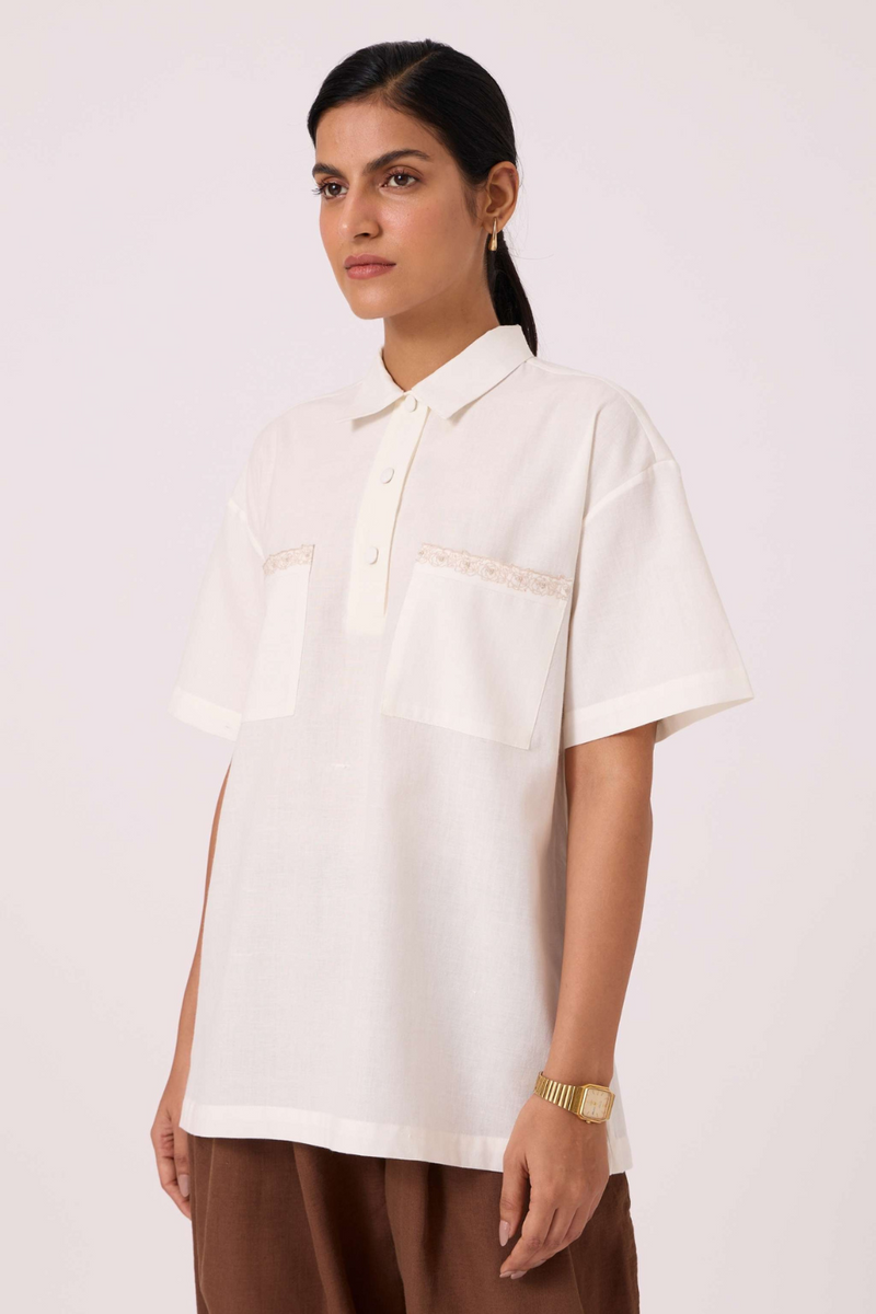 Alyosha Handwoven Embroidered Shirt cotton by The Summer House in white color for women Worldwide