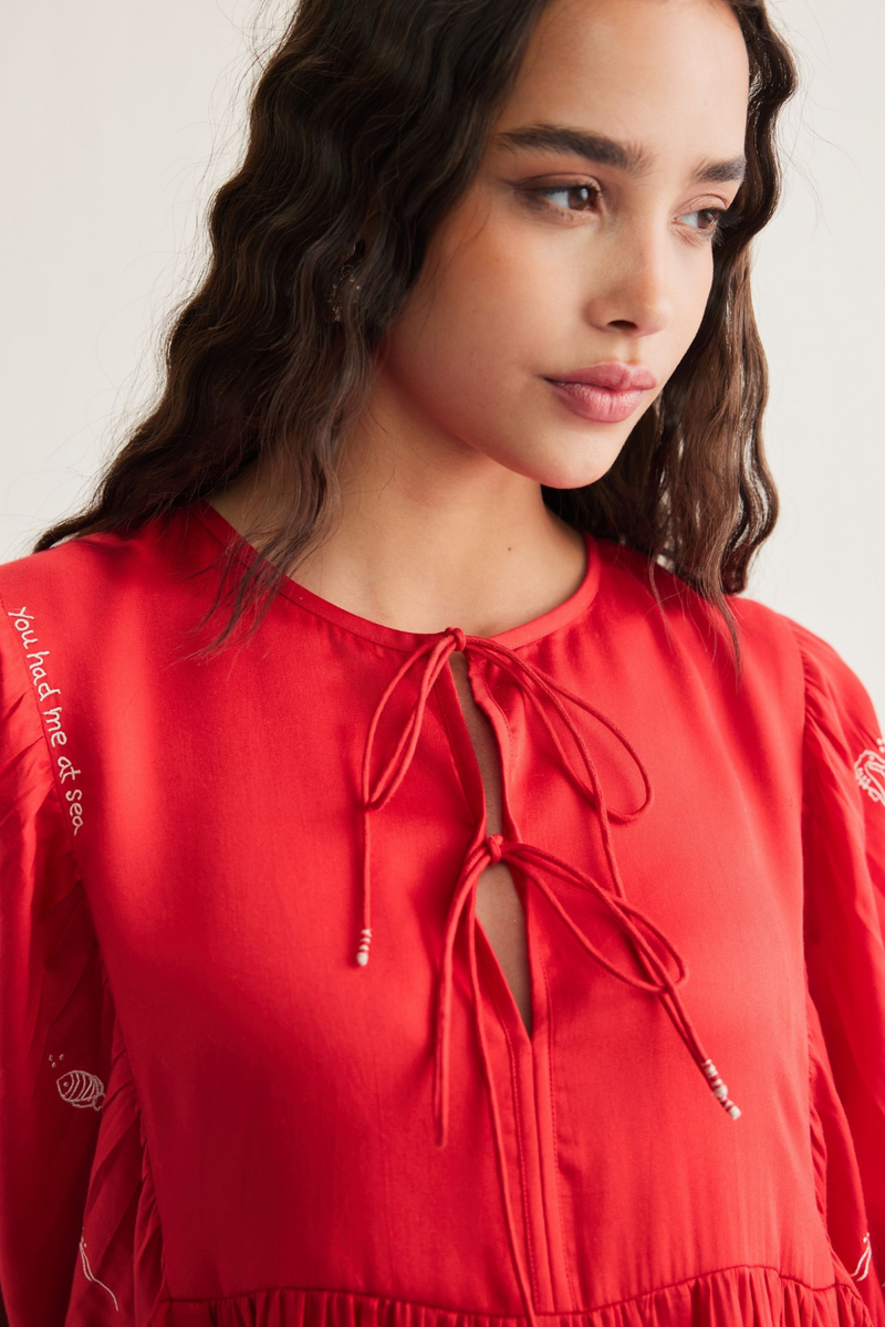 Ocean Wilds Tencel Dress by SUI in red color for women Worldwide