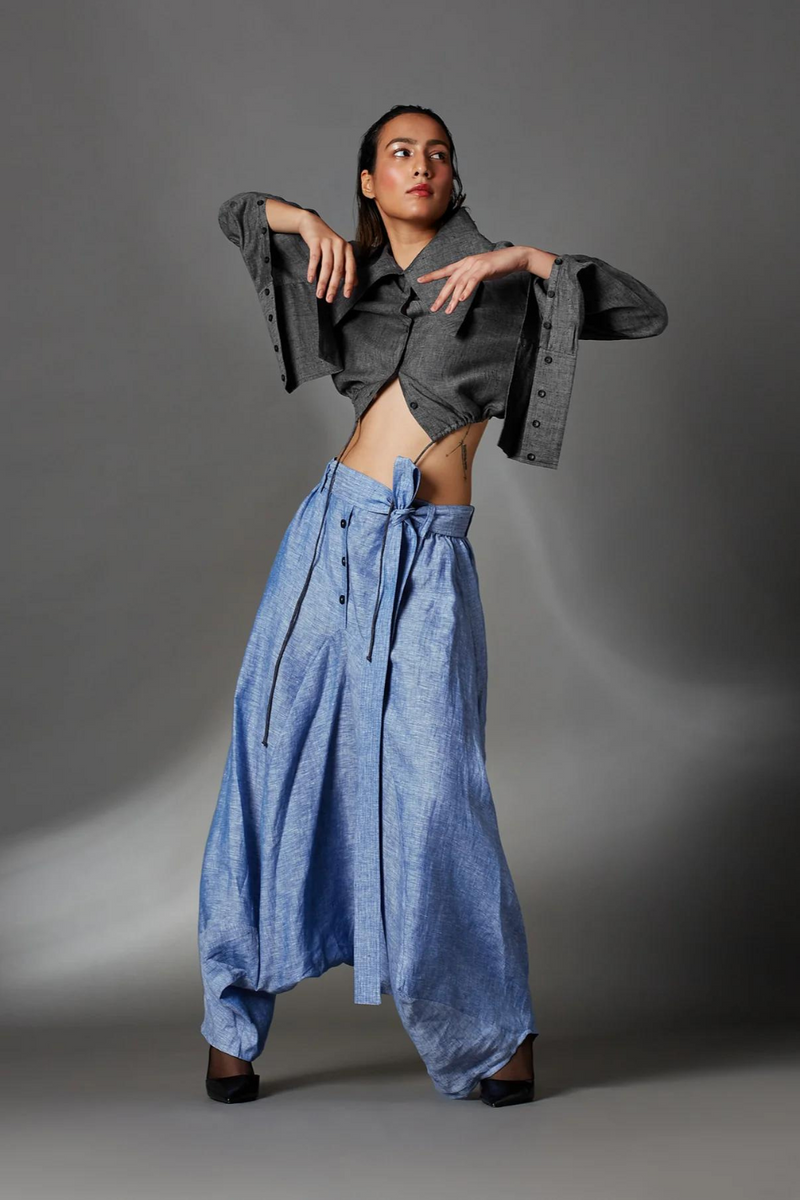 Abir Trousers in Blue-Light Blue by Chola in blue color for women Worldwide