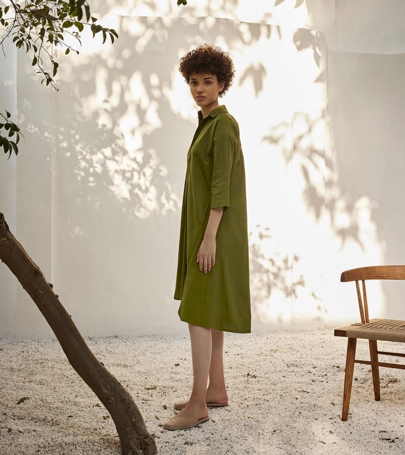 Spring shirt dress Dress by Khara Kapas in green for women Worldwide