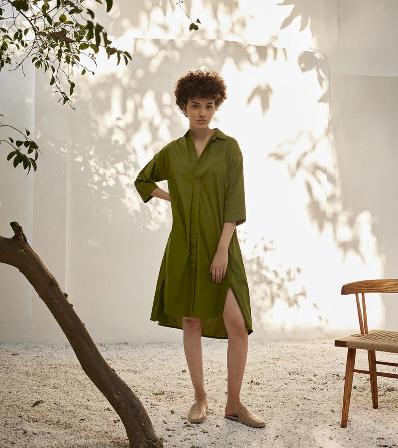 Spring shirt dress Dress by Khara Kapas in green for women Worldwide