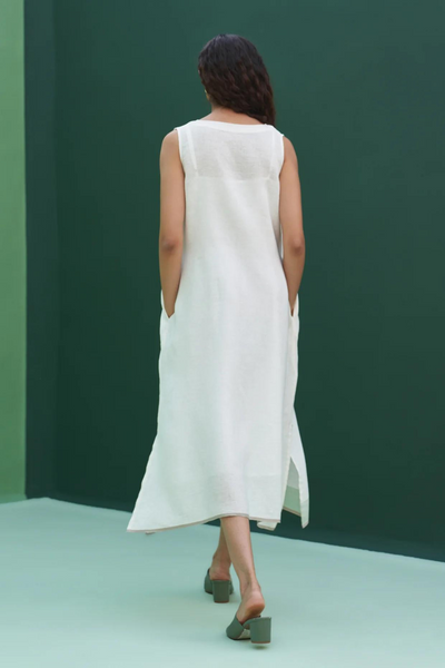 Jin Border Linen Dress 
- Ivory