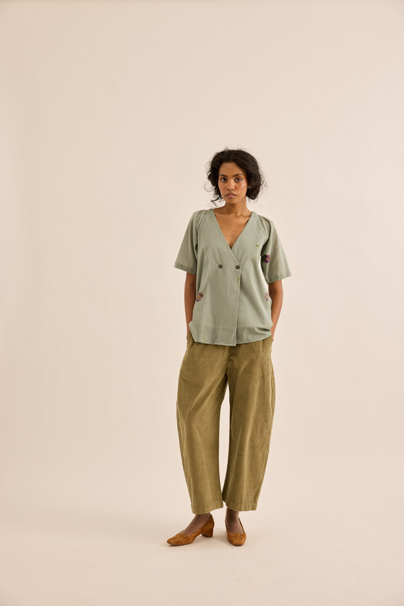 Sagebrush Top mul top/shirt by Khara Kapas in sage green for women Worldwide