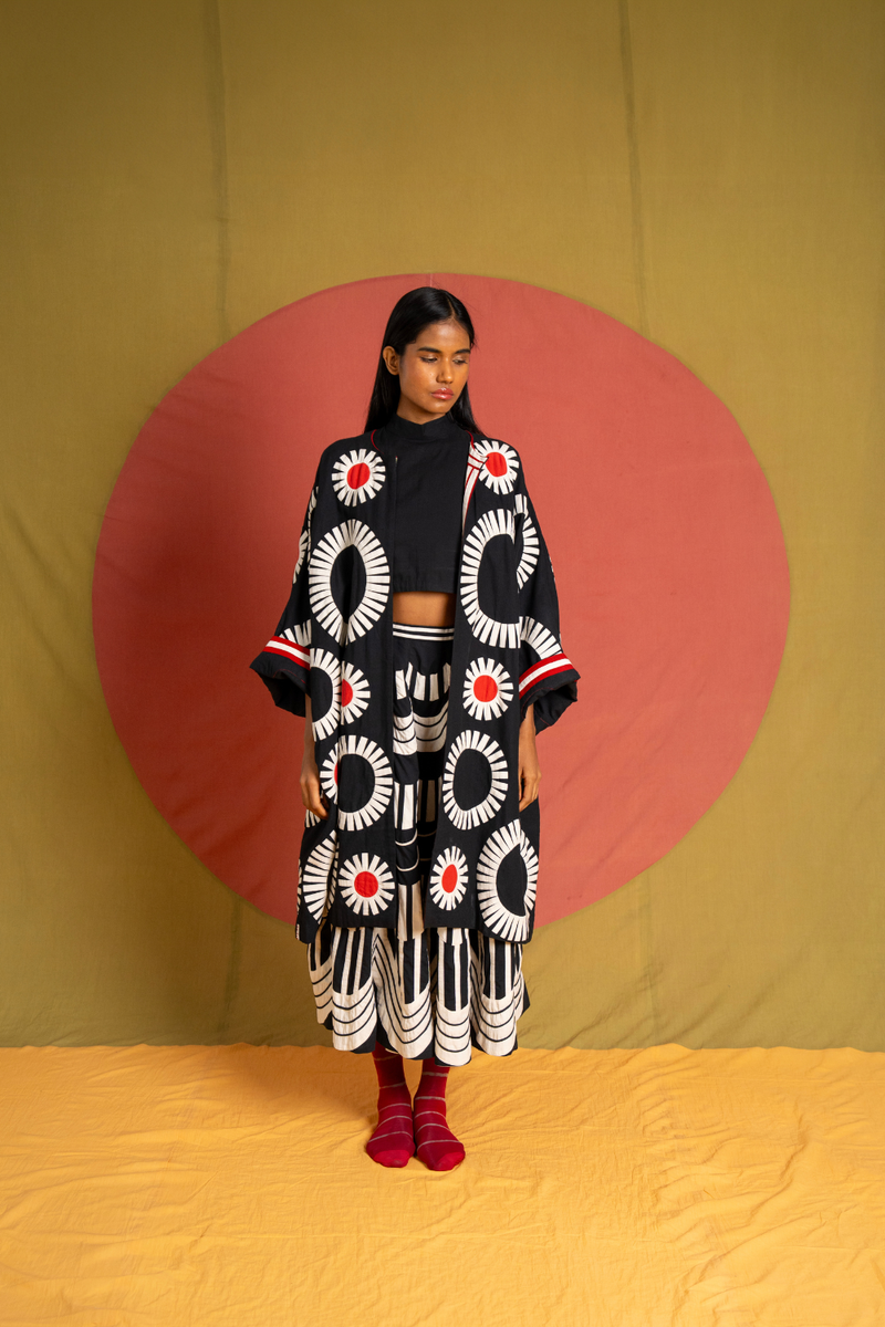 Naseem Moma Jacket-Black, white and Red kora cotton jacket/overlay by Ka-Sha in red for women Worldwide