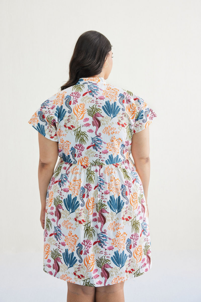 Ocean Heart Organic Cotton Dress poplin by SUI in white color for women Worldwide