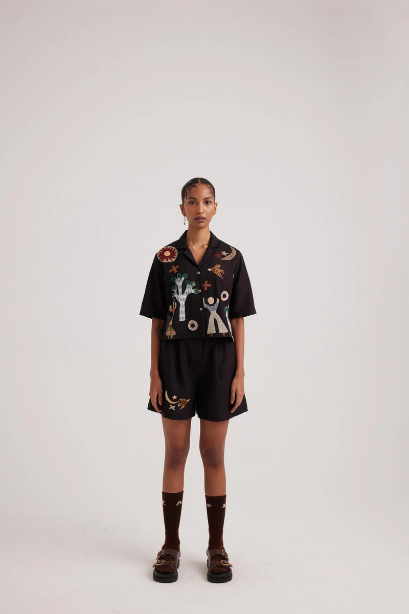 Crop Set -Black Applique rayon by CORD for women Worldwide