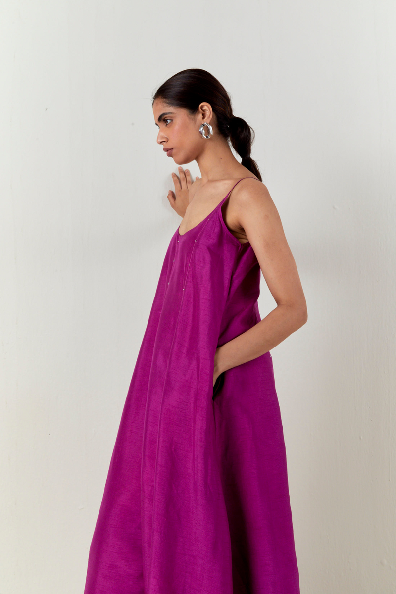 PANELED EMBROIDERED TUNIC CO-ORD-FUCHSIA silk by THREE for women Worldwide