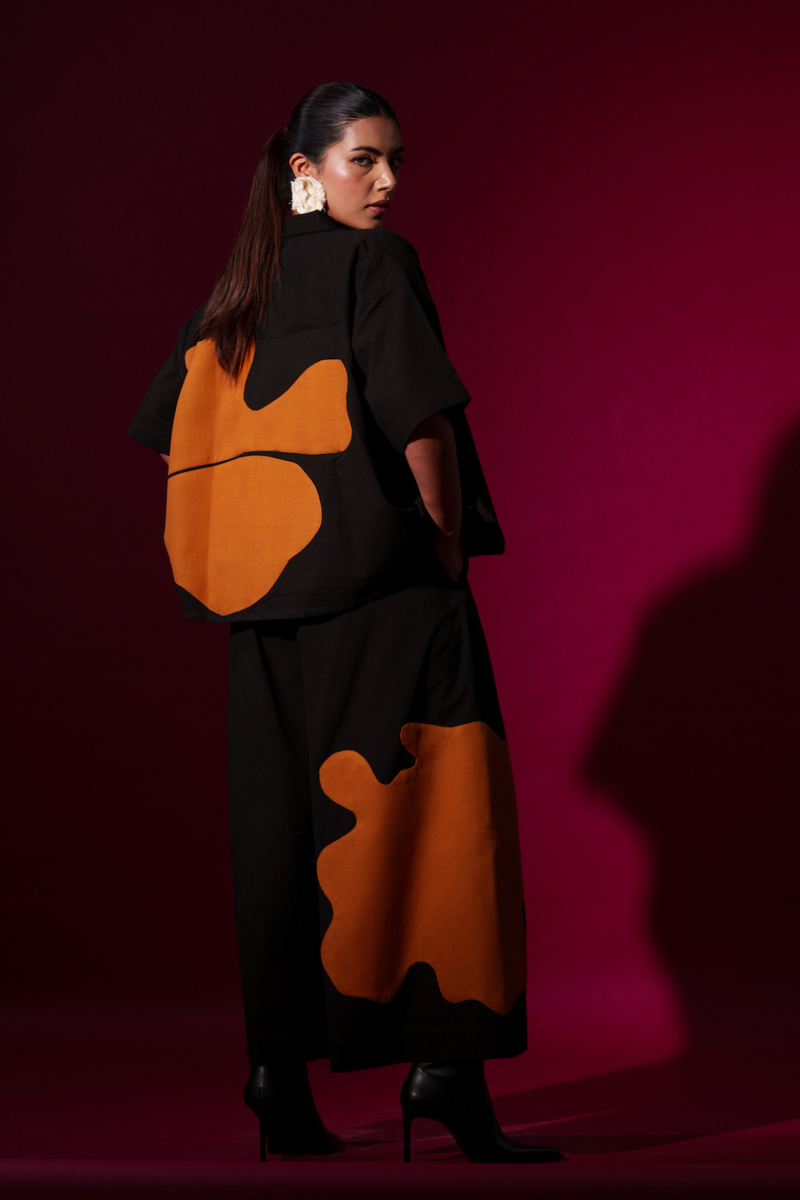 Gunpowder Shirt-Black + Rust Orange 100% cotton tops and shirts by Stoique in black, rust orange for women Worldwide