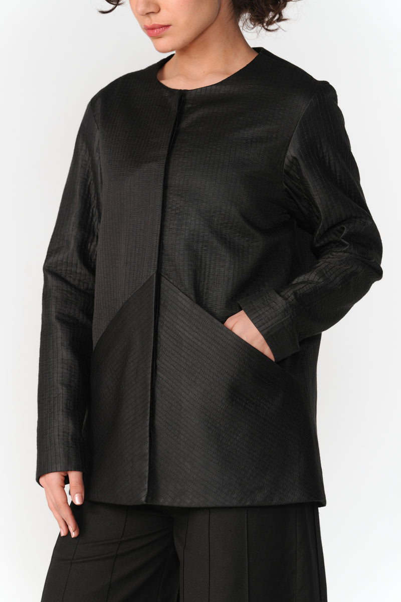 Round Neck Mashru Jacket jacket/overlay by Turn Black in black for women Worldwide