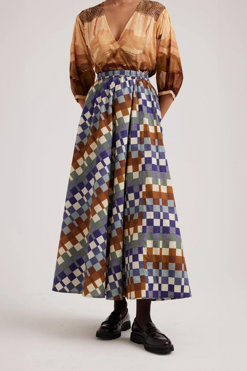 Circle Skirt-Checkers satin by CORD for women Worldwide
