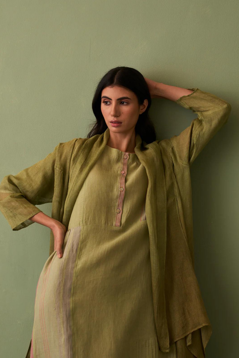 Ana Ombre Linen Overlay - Fern by Manan in natural color for women Worldwide