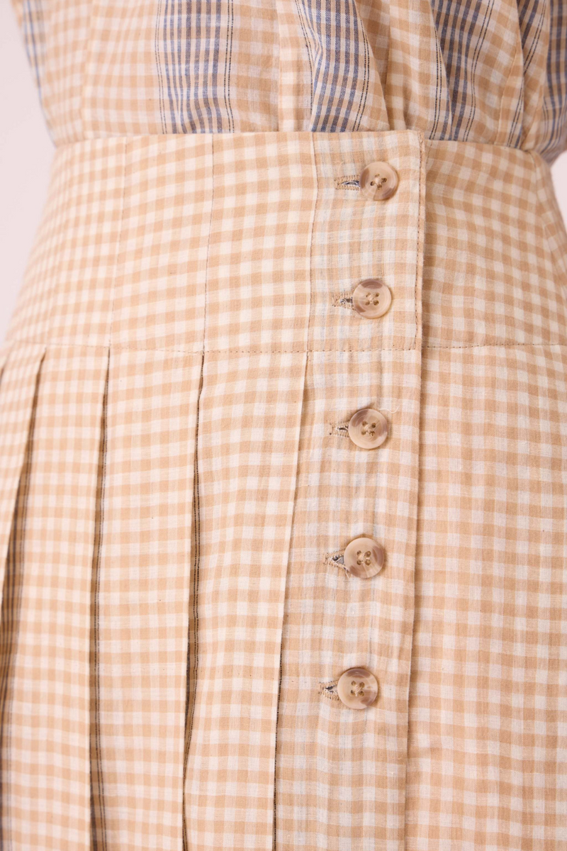 Mikhail Beige Handwoven Skirt cotton by The Summer House in beige color for women Worldwide
