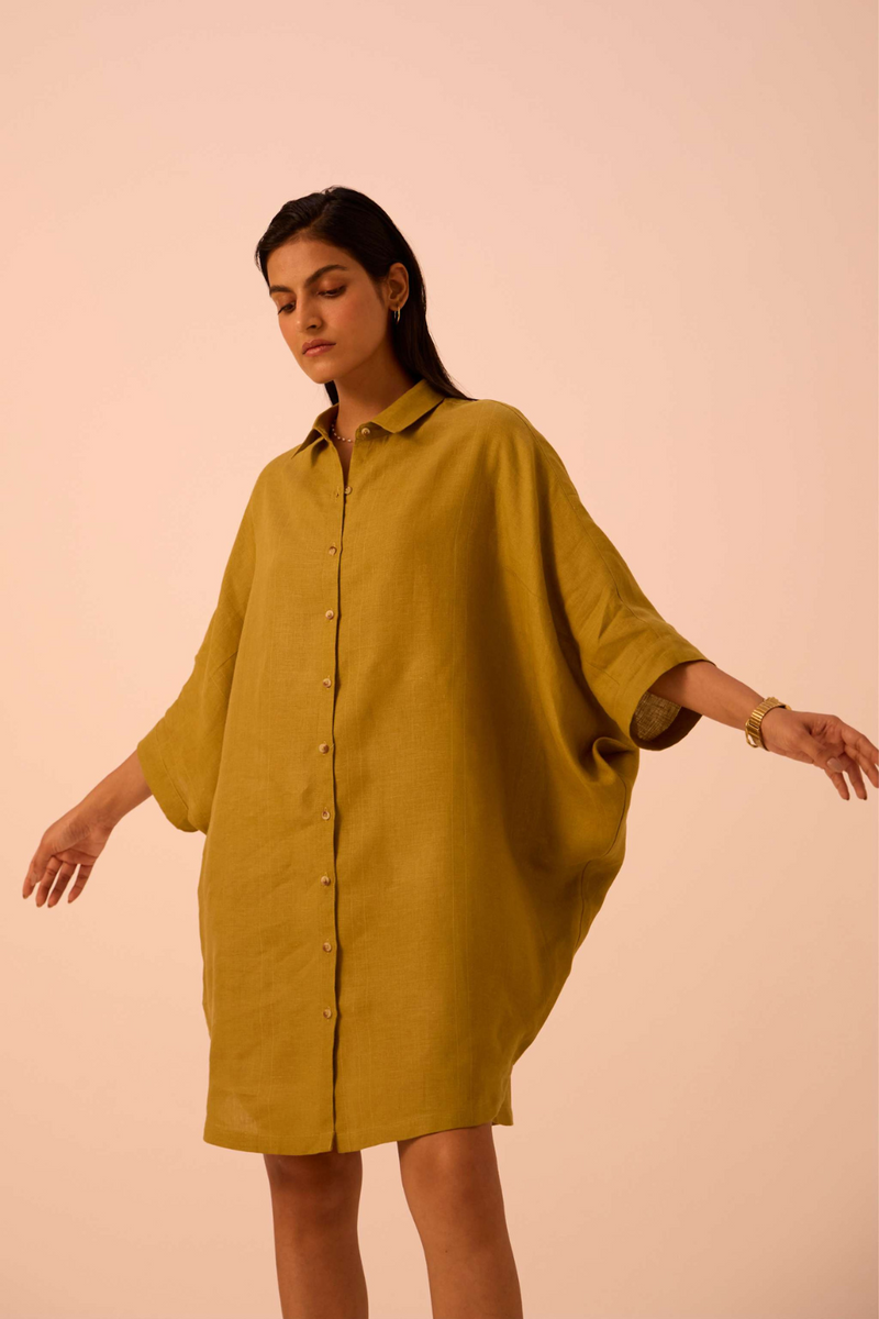 Perico Olive Linen Shirt by The Summer House in olive color for women Worldwide