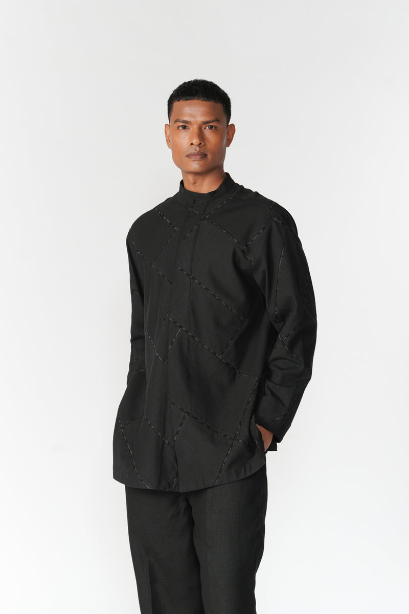 Patchwork Double Placket Shirt top/shirt by Turn Black in black for men Worldwide