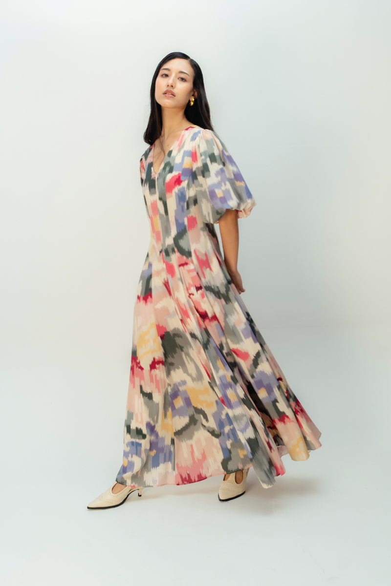 SUNWOVEN TALE DRESS crepe dress by Ode to Odd in multi for women Worldwide