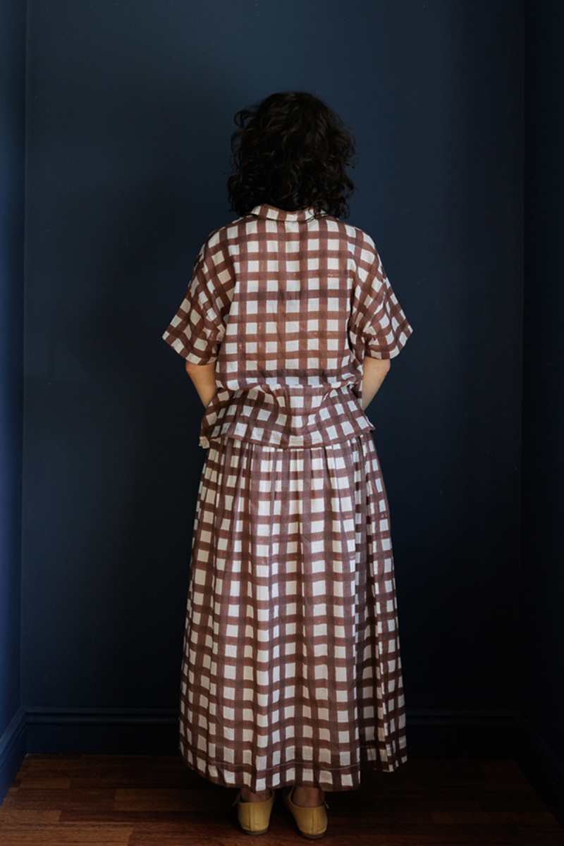 Oxford Skirt-Brown Checks handwoven cotton skirt by World of Crow in multicolor for women Worldwide