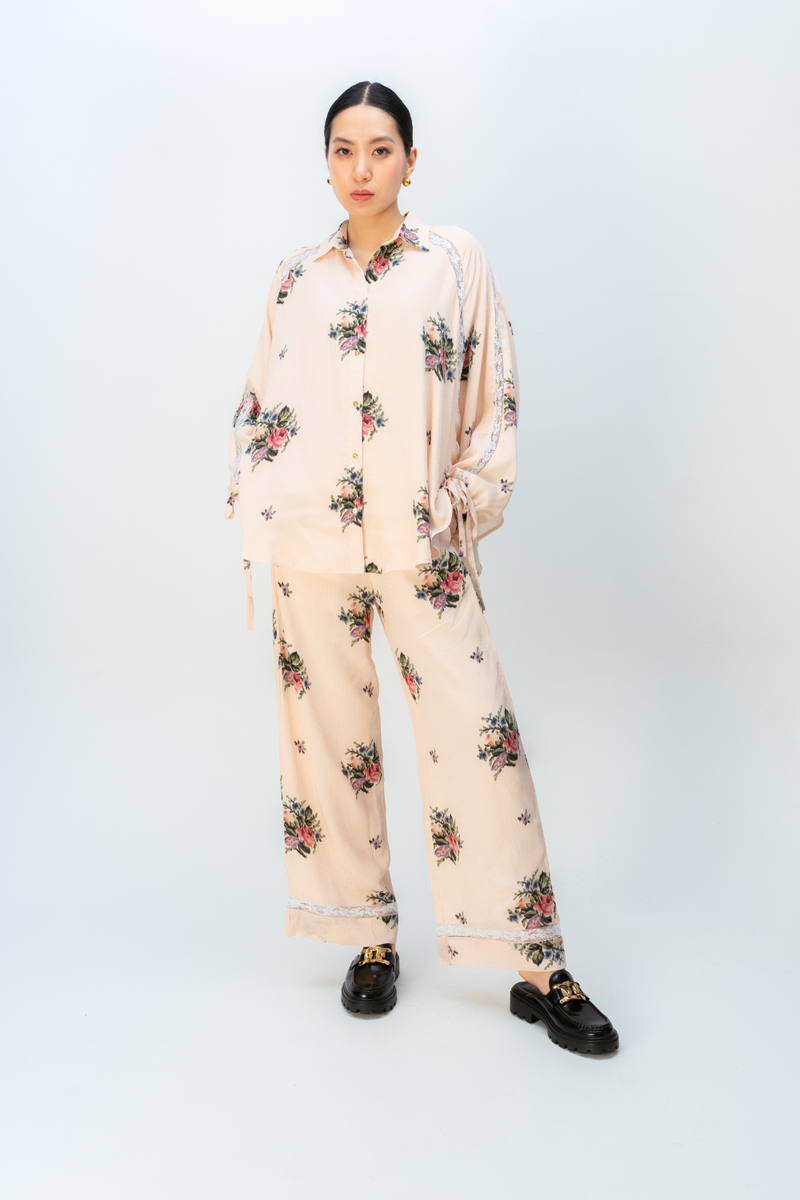 RAW ROMANCE CO-ORD SET crepe co-ord set by Ode to Odd in blush pink for women Worldwide