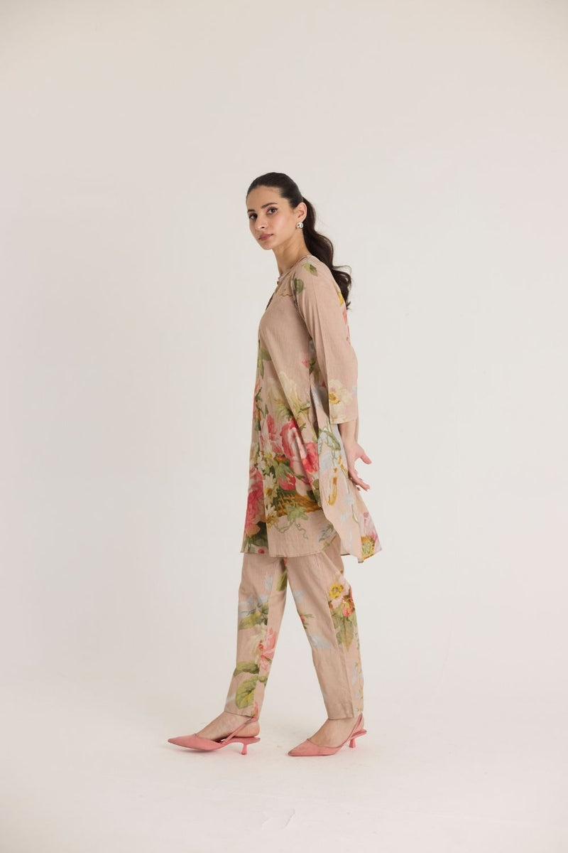 HAZEL SHORT KURTA SET cotton by Yam in pink color for women Worldwide