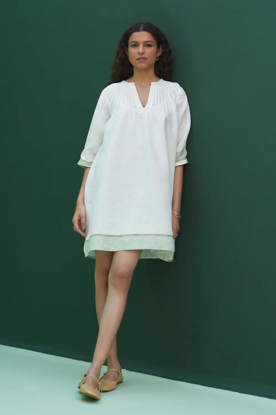 Yima Border Linen Dress
- Ivory