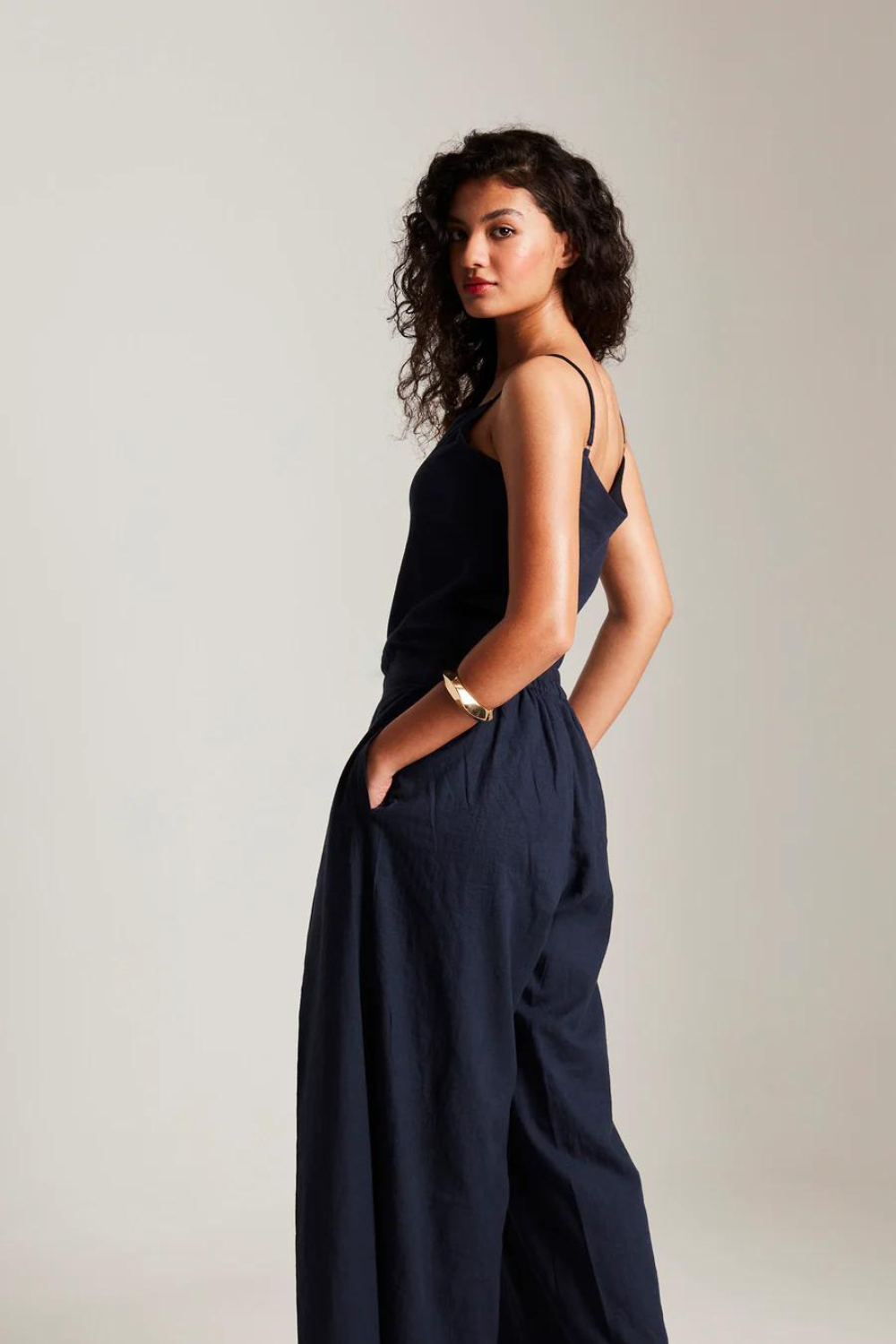 Navy Co-Linen Camisole Top & Wrap Pants