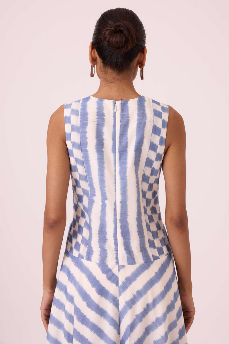 Myshkin Blue Striped Ikat Dress cotton by The Summer House in blue color for women Worldwide