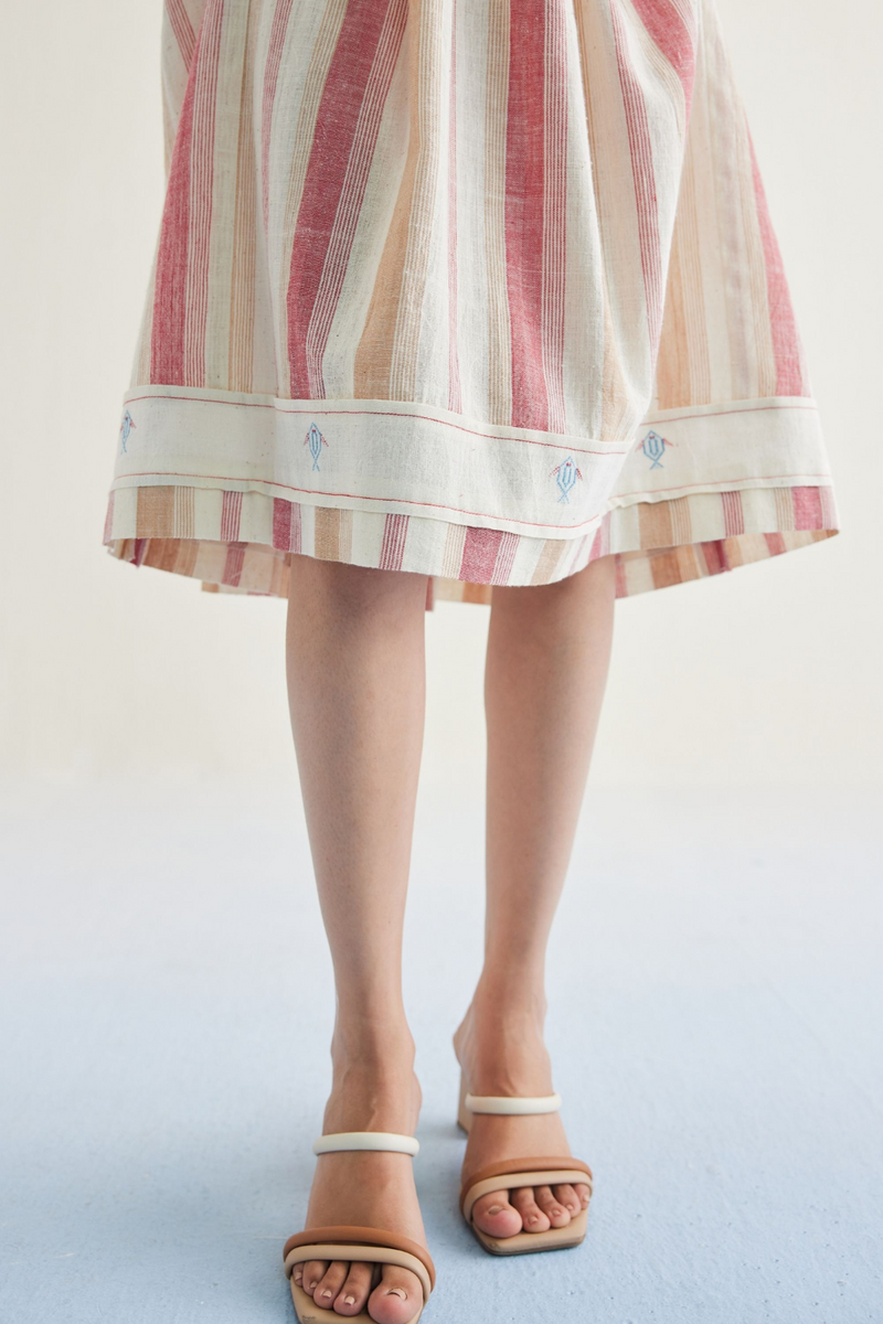 The Reef Shore Handwoven Kala Cotton Midi Dress cotton by SUI in white color for women Worldwide