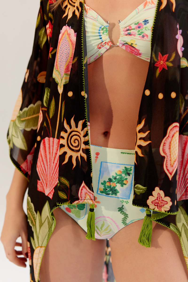 June Coverup (long) - Seashell (Black) georgette by NOIB for women Worldwide