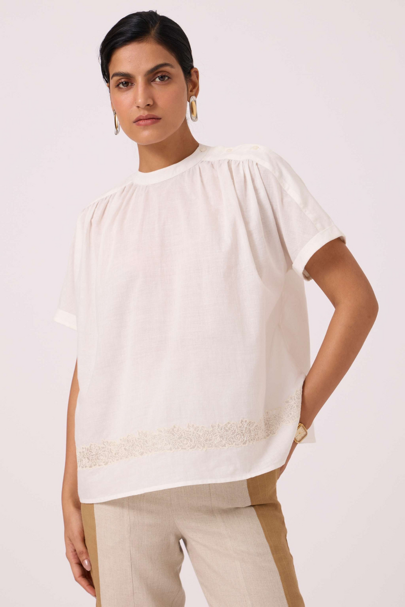 Garcia Handwoven Embroidered Top cotton by The Summer House in white color for women Worldwide