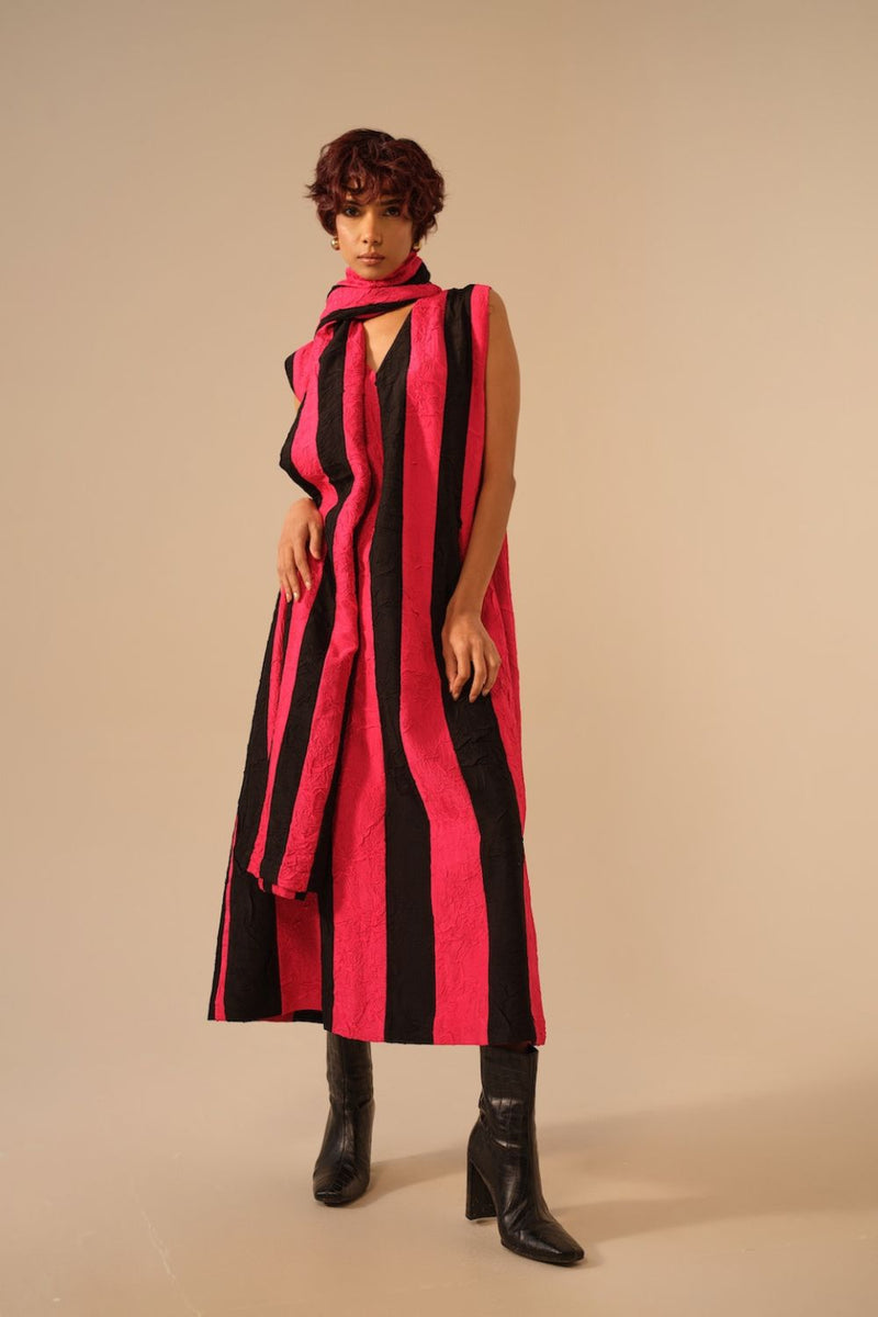 Twin Scarf-Pink + Black crushed silk scarf by Stoique in pink, black for women Worldwide