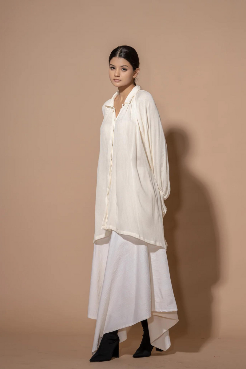 Fennel Shirt crushed cotton tops and shirts by Stoique in off white for women Worldwide