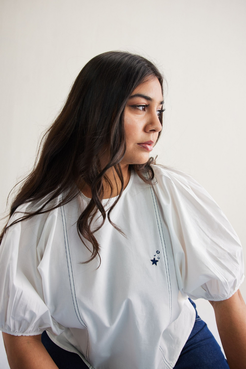 Sea Breeze Organic Cotton Top poplin by SUI in white color for women Worldwide