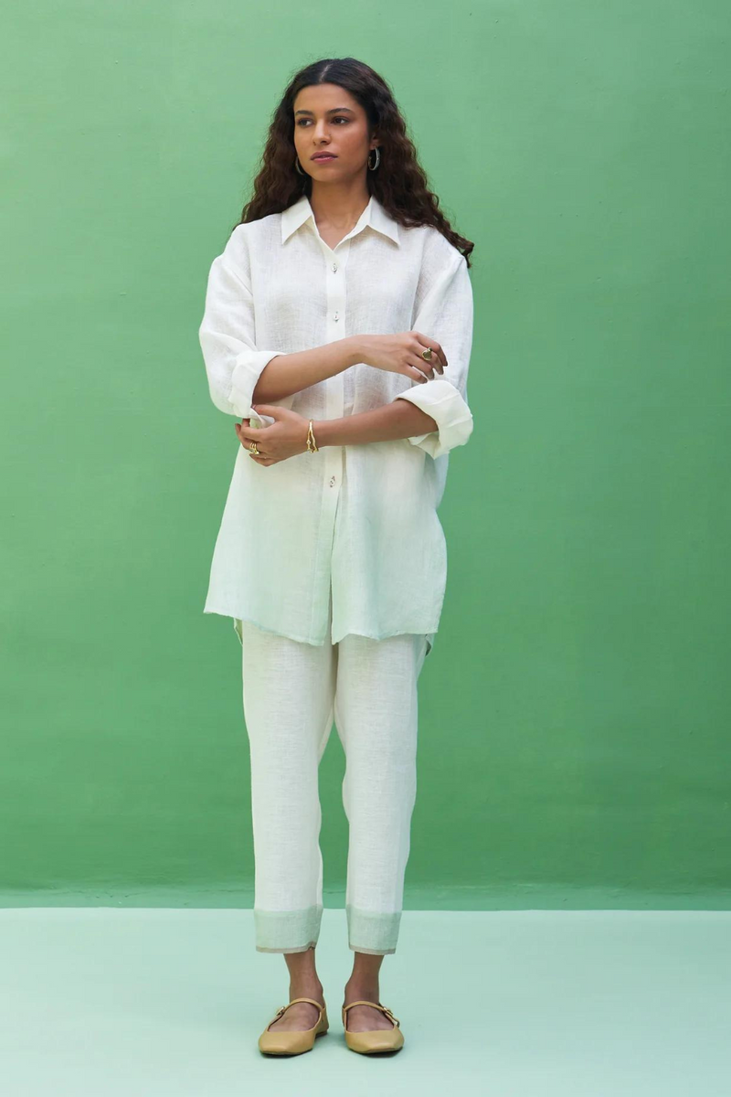 Lessa Sheer Linen Co-ord Set 
 - Ivory linen by Manan in ivory color for women Worldwide