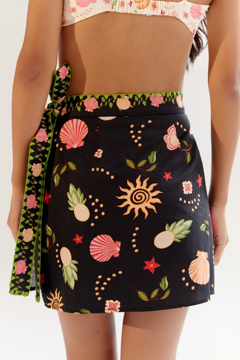 Wrap Me Round Skirt - Seashell (Black) satin by NOIB for women Worldwide